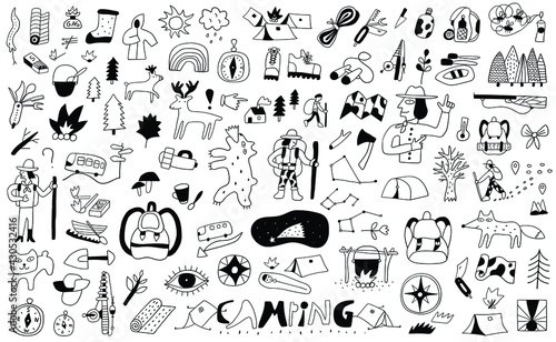 Camping forest doodle set