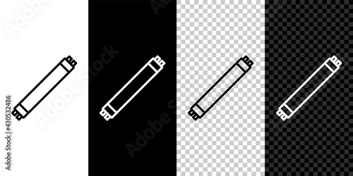 Set line Long luminescence fluorescent energy saving lamp icon isolated on black and white,transparent background. Vector