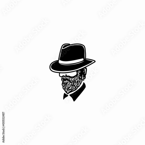 Beard man face with hat. Photo props. Vector illustration
 profile view of bearded man wearing hat, 
Silhouette of a bearded man with a hat logo.
