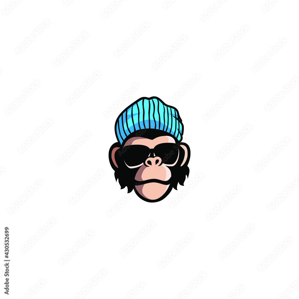 monkey ape in a knitted hat and sunglasses logo vector illustration, 
Cute monkey with glasses logo vector illustration, cool ape logo design