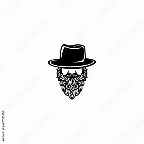 Beard man face with hat. Photo props. Vector illustration
 profile view of bearded man wearing hat, 
Silhouette of a bearded man with a hat logo.
