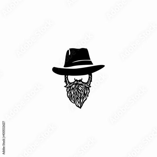 Beard man face with hat. Photo props. Vector illustration
 profile view of bearded man wearing hat, 
Silhouette of a bearded man with a hat logo.
