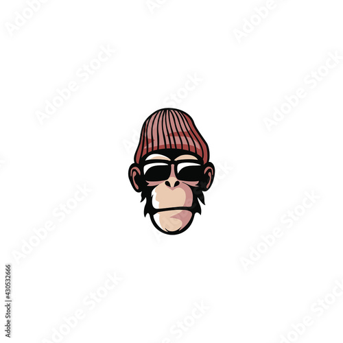 monkey ape in a knitted hat and sunglasses logo vector illustration, 
Cute monkey with glasses logo vector illustration, cool ape logo design