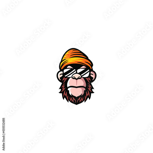 monkey ape in a knitted hat and sunglasses logo vector illustration, 
Cute monkey with glasses logo vector illustration, cool ape logo design