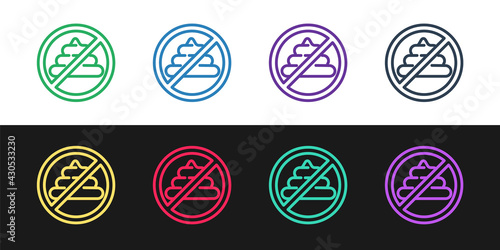 Set line No shit icon isolated on black and white background. Vector