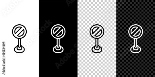 Set line Stop sign icon isolated on black and white, transparent background. Traffic regulatory warning stop symbol. Vector