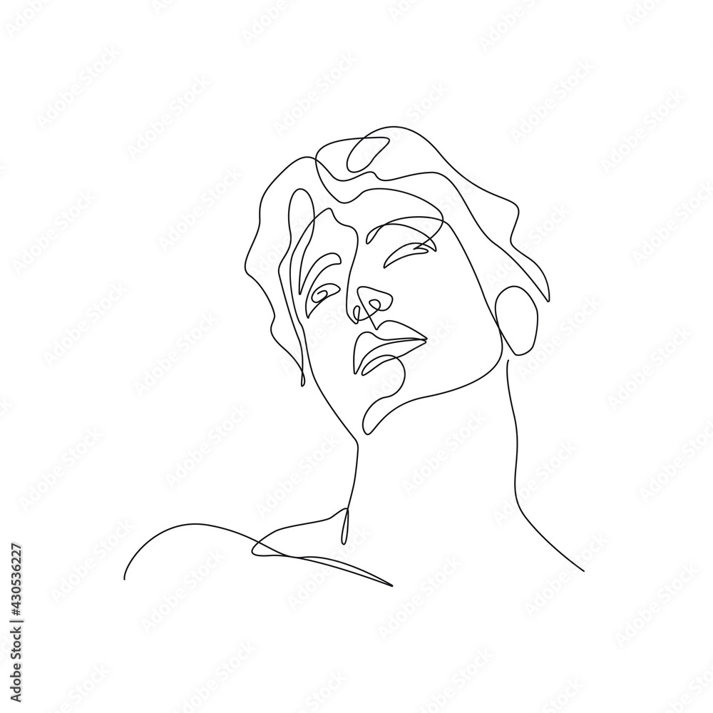 Vetor de Trendy Line Art Man face Drawing. Minimalistic Black Lines Drawing.  Male Face Continuous One Line Abstract Illustration. Modern Scandinavian  Design. Vector EPS 10 do Stock | Adobe Stock