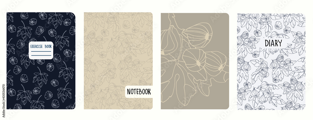 Cover page vector templates with fig tree branches and fruit. Headers isolated and replaceable Cover page vector templates with fig tree branches and fruit. Headers isolated and replaceable