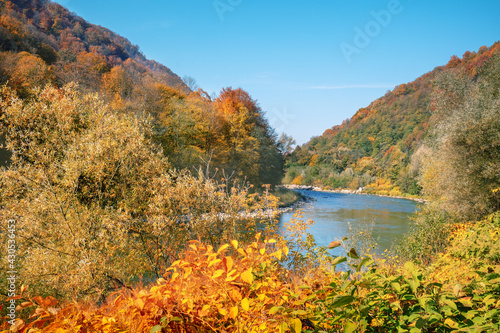 Fototapeta Naklejka Na Ścianę i Meble -  Mountain river on an autumn sunny day. Nature landscape. Carpathian Mountains, Europe