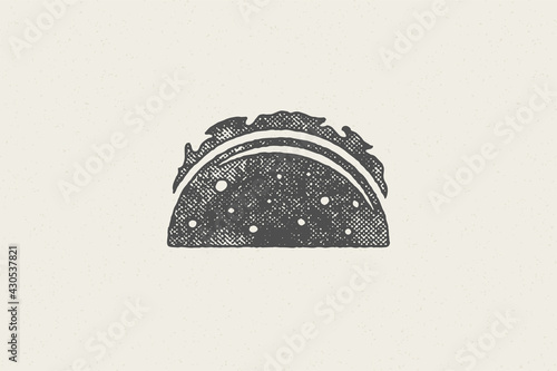 Mexican taco silhouette for street fast food design hand drawn stamp effect vector illustration.