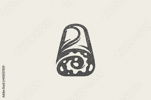 Mexican snack burrito silhouette for fast food service hand drawn stamp effect vector illustration.
