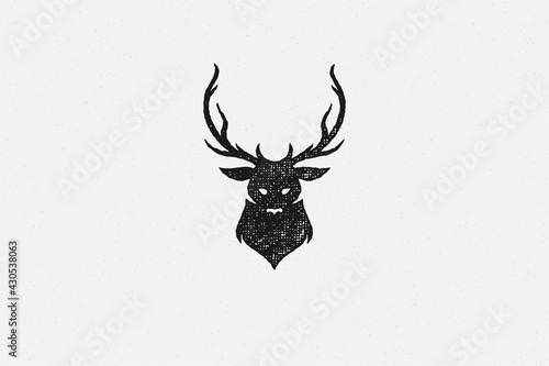 Black silhouette deer head trophy as symbol hunting hand drawn stamp effect vector illustration.