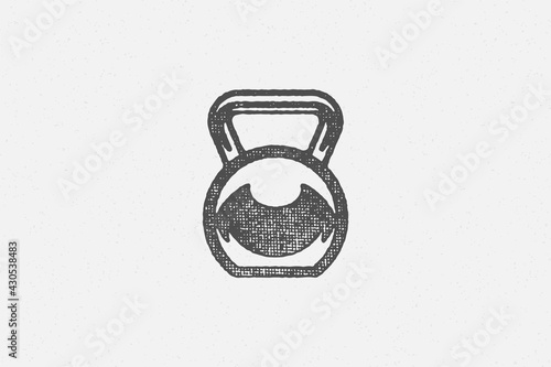 Heavy kettlebell silhouette as symbol of weightlifting workout hand drawn stamp vector illustration.