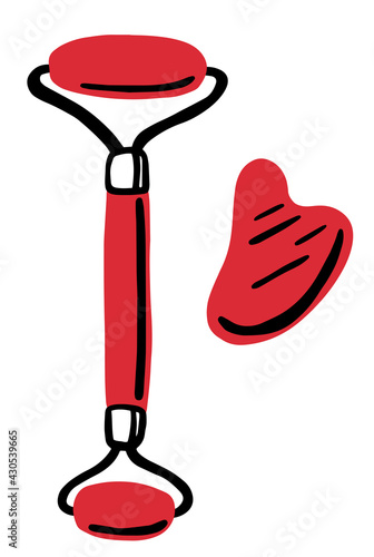 Vector hand drawn doodle sketch gua sha face massage roller isolated on white background