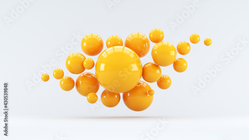 Fototapeta Naklejka Na Ścianę i Meble -  Illustration for advertising. Many spheres fall on a white background. 3d render illustration. Abstraction