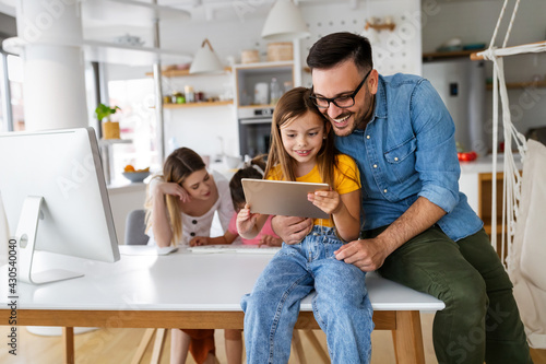 Obraz na plátně Online school, technology, family concept