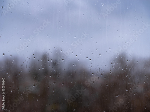 raindrops on window glass, autumn season