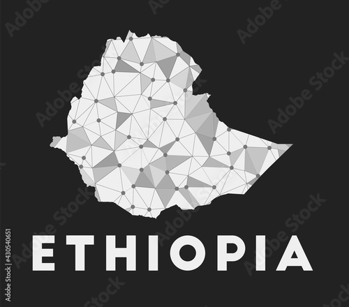 Ethiopia - communication network map of country. Ethiopia trendy geometric design on dark background. Technology, internet, network, telecommunication concept. Vector illustration.