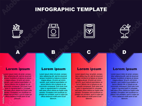 Set line Coffee cup, Online ordering and delivery, Restaurant cafe menu and Ice cream bowl. Business infographic template. Vector