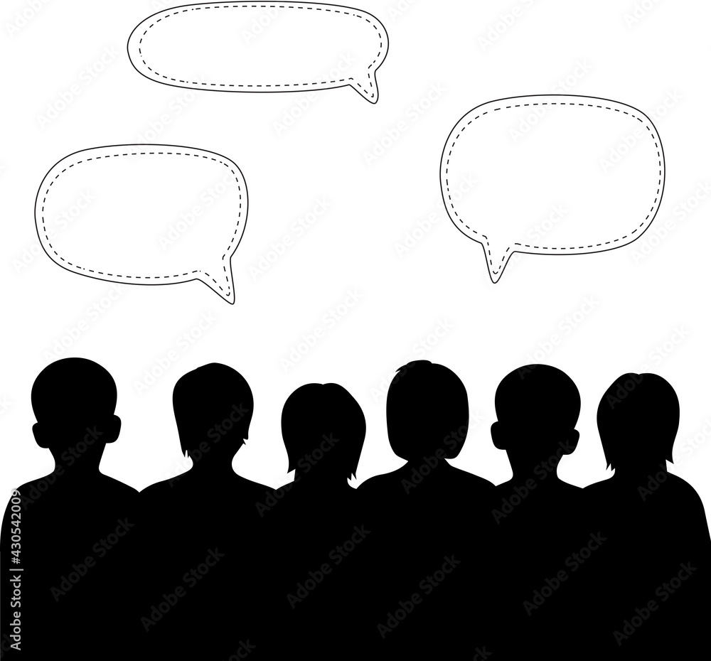 black and white silhouettes of people with blank speech bubble black and white silhouettes of people with blank speech bubble