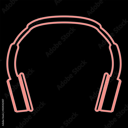 Neon headphones the red color vector illustration flat style image