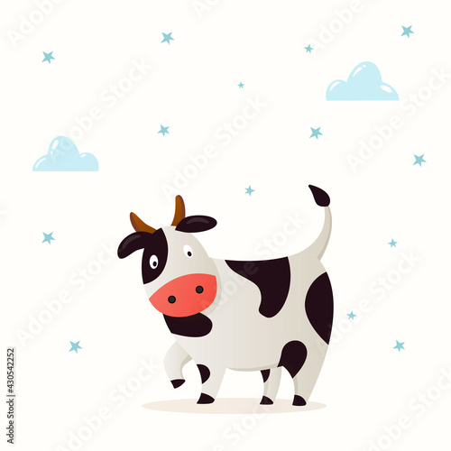 cute cows cattle with cartoon style and smile face modern flat style character