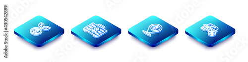 Set Isometric line Dollar plant, Briefcase and money, Cash location and Car leasing percent icon. Vector