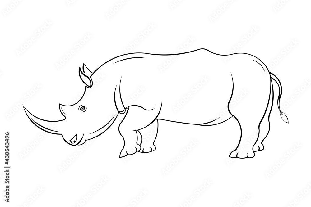 Fototapeta premium Line art vector drawing of big rhino