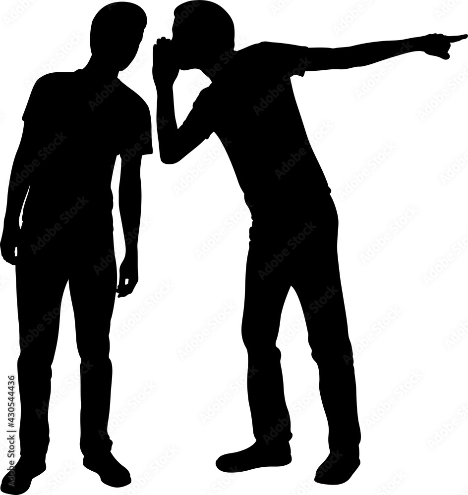silhouette of a man whispering in another mans ear silhouette of a man whispering in another mans ear