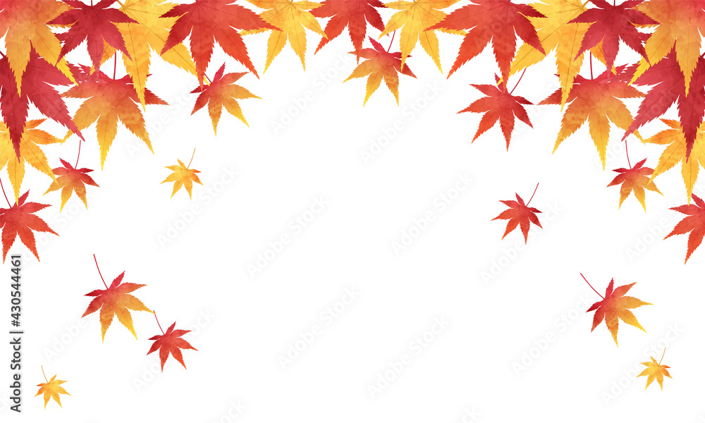 舞い落ちる紅葉の水彩風のベクターイラストフレーム背景