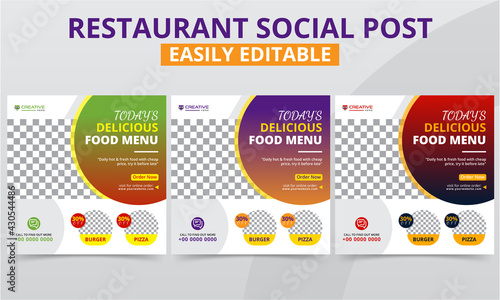 Professional Food Promotion Social Media Post and Square Web Ads Banner Templates Pack.