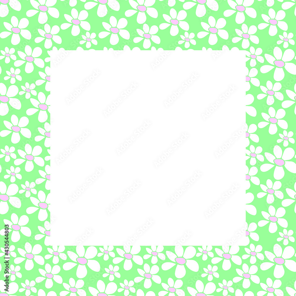 Vector frame, border with small flowers in flat style. Cute simple primitive summer background, decoration Vector frame, border with small flowers in flat style. Cute simple primitive summer background, decoration