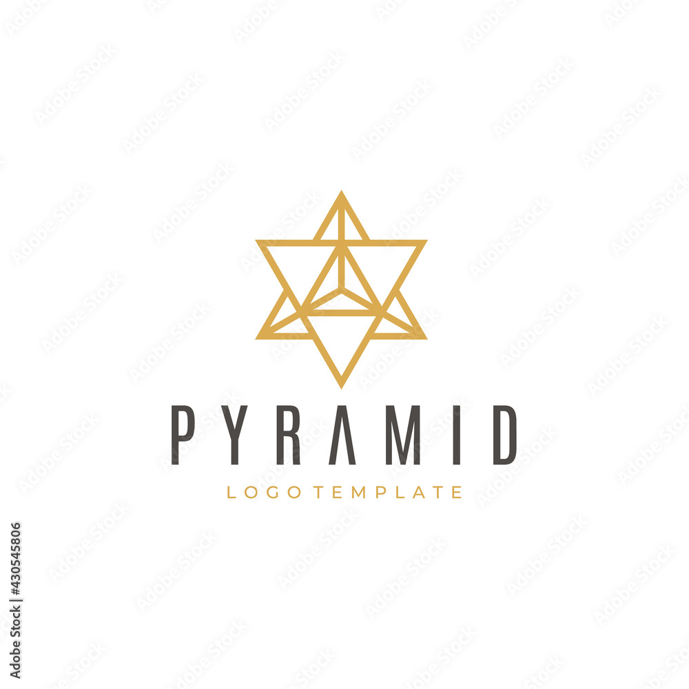 Gold Hexagram Line Art; Golden 6 Pointed Star with triangle prism logo design Gold Hexagram Line Art; Golden 6 Pointed Star with triangle prism logo design