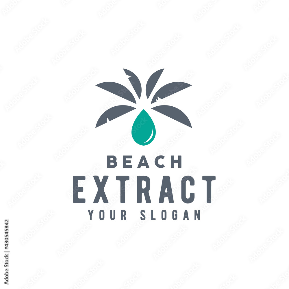 Fototapeta premium Aqua Water Droplet with Palm Coconut Tree, Beauty Ocean Nature Extract Oil logo design