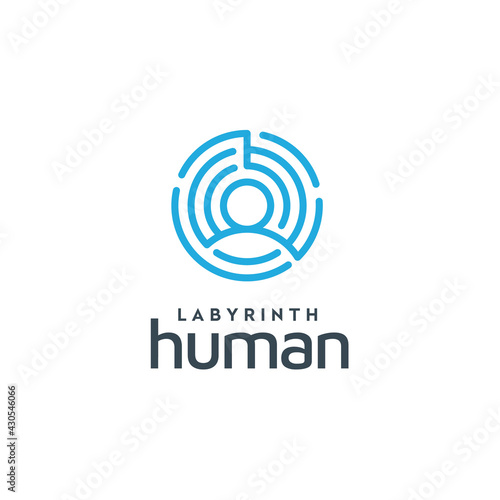 Man with circle labyrinth, Human with Digital Signal Target for People Database Target logo