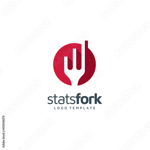 Fork with Statistic Chart Bar Diagram Logo design for Food Restaurant Marketing Business logo design