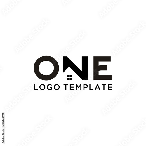 One 1 typography lettering word mark with Window House as hidden negative space for Home Housing Residential Real Estate logo design