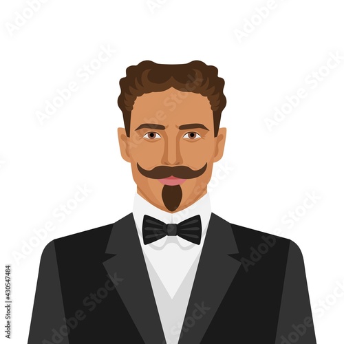 Man with mustache and beard in retro suit