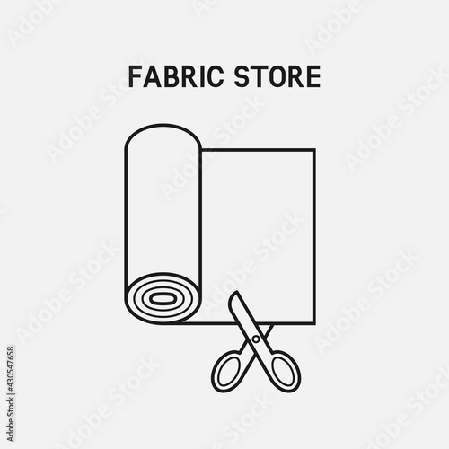 Roll of fabric cut with scissors. Fabric store icon