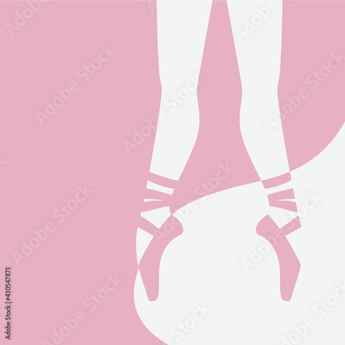 Ballerina's feet in pointe shoes on pink background