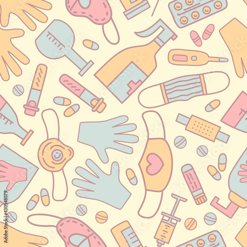 Covid-19 protect. Coronavirus Medicine vector seamless pattern