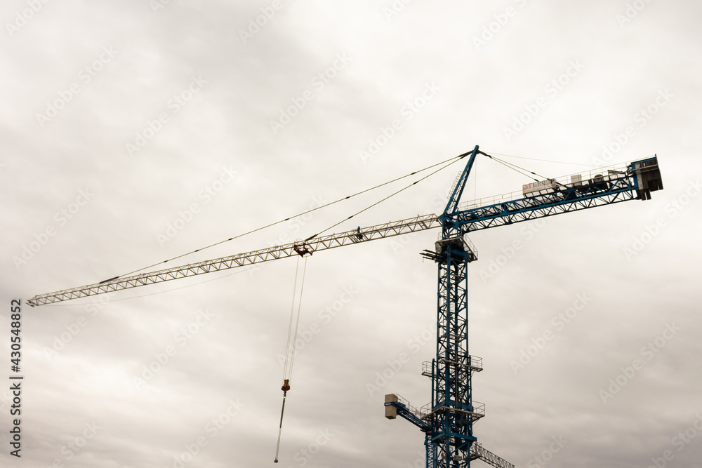 a crane on the background of a gray cloudy sky
