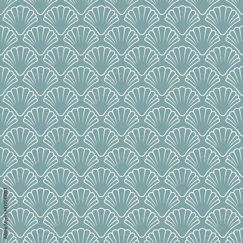 Seamless pattern with sea shell on powder blue background.