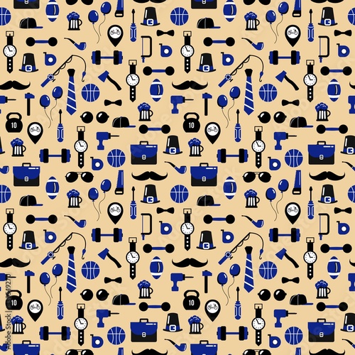 Seamless pattern for the holiday Father's Day. Flat style. Design for fabric, textile, wallpaper, packaging, website.