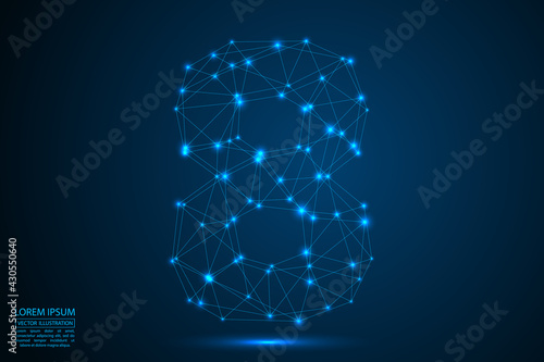 Abstract number eight, figure 8, consisting of triangles, circles, spots of decay, stars. Vector eps 10.