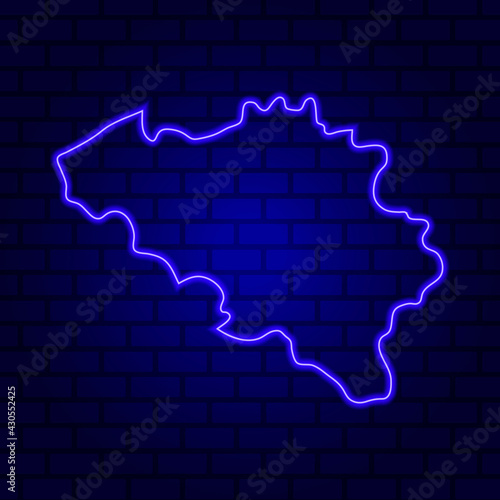 Belgium glowing neon sign on brick wall background