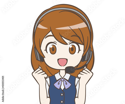 ガッツポーズをするオペレーターの女性