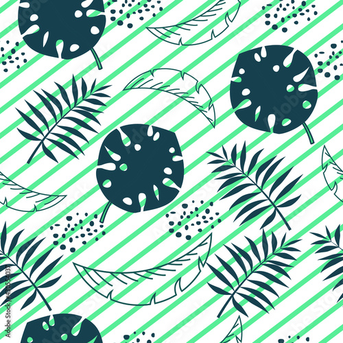vector pattern with tropical leaves. flat image of floristic pattern