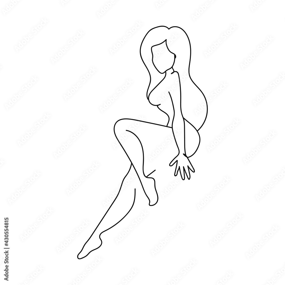 Continuous one line of beautiful woman in silhouette. Minimal style. Perfect for cards, party invitations, posters, stickers, clothing. Beauty concept
