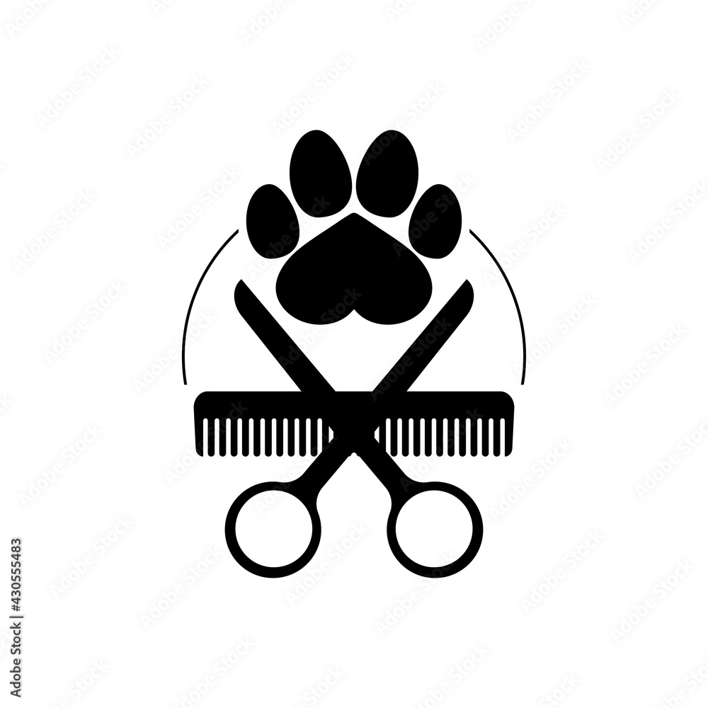 Dog Grooming Logo Design Template Dog Pawprint With Comb And Scissors Dog Grooming Logo Design Template Dog Pawprint With Comb And Scissors